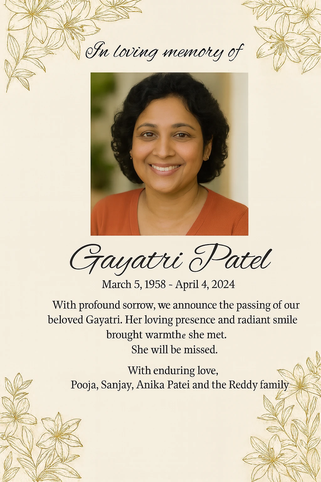 Remembrance Ads in The Times OF India Newspaper