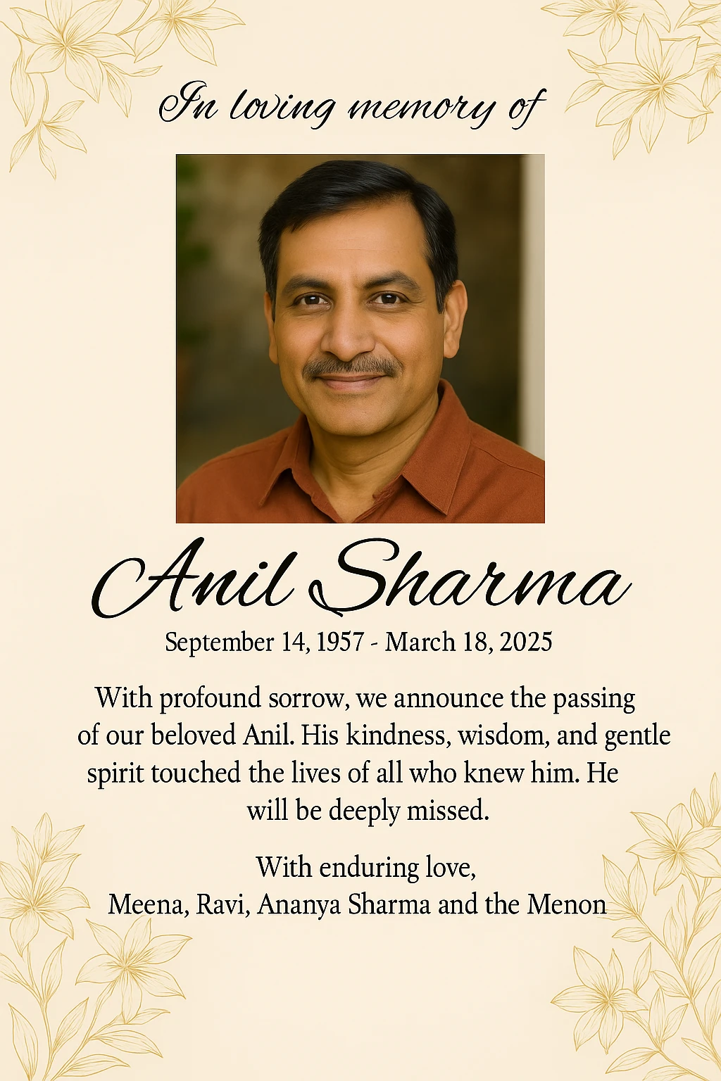 Death Announcement Ads in The Times OF India Newspaper
