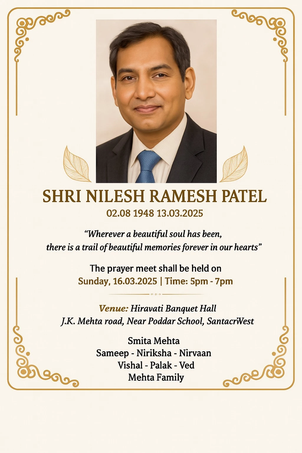 Remembrance Ads in The Times Of India Newspaper