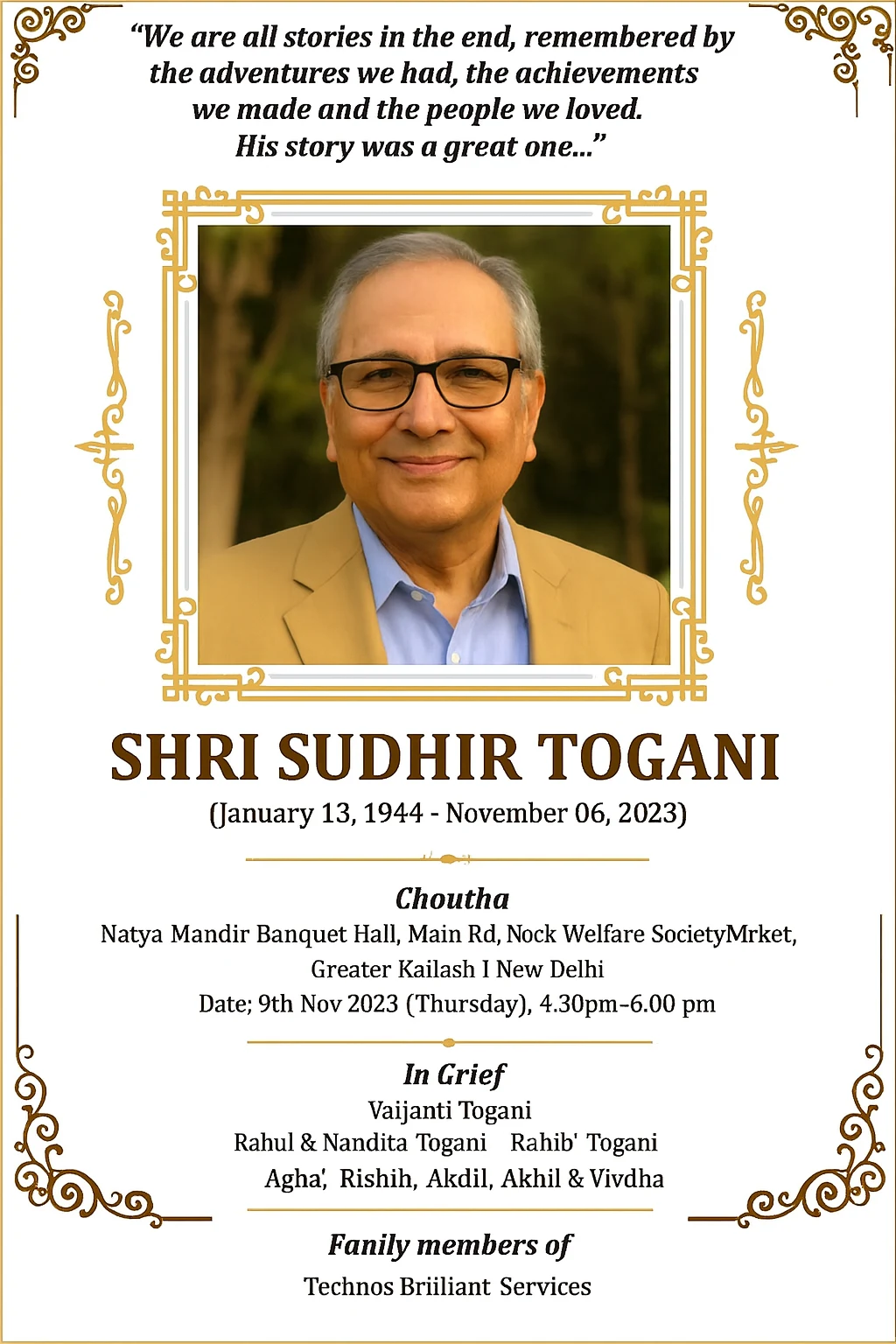 Remembrance Ad in The Times Of India Newspaper