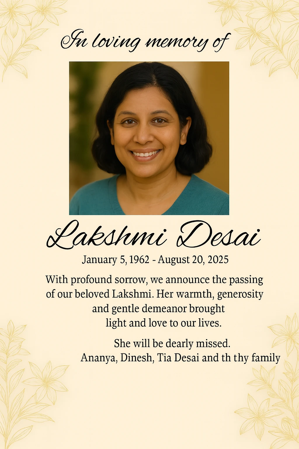 Death Announcement in The Times Of India Newspaper
