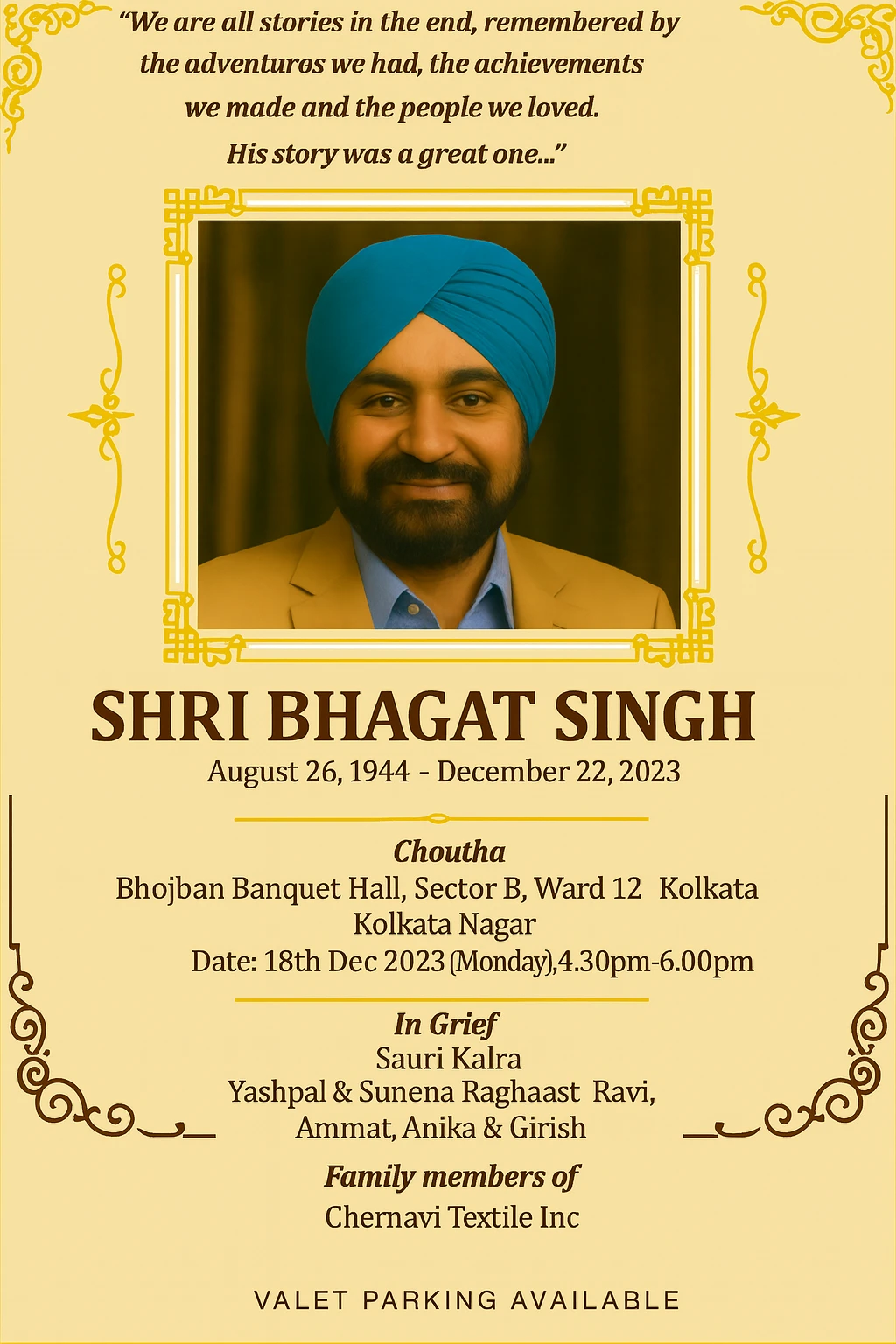 Remembrance Ads in The Times OF India Newspaper
