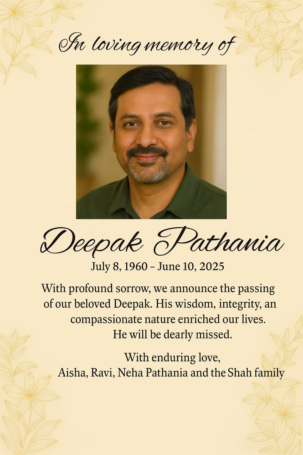 Remembrance Ads in The Times OF India Newspaper