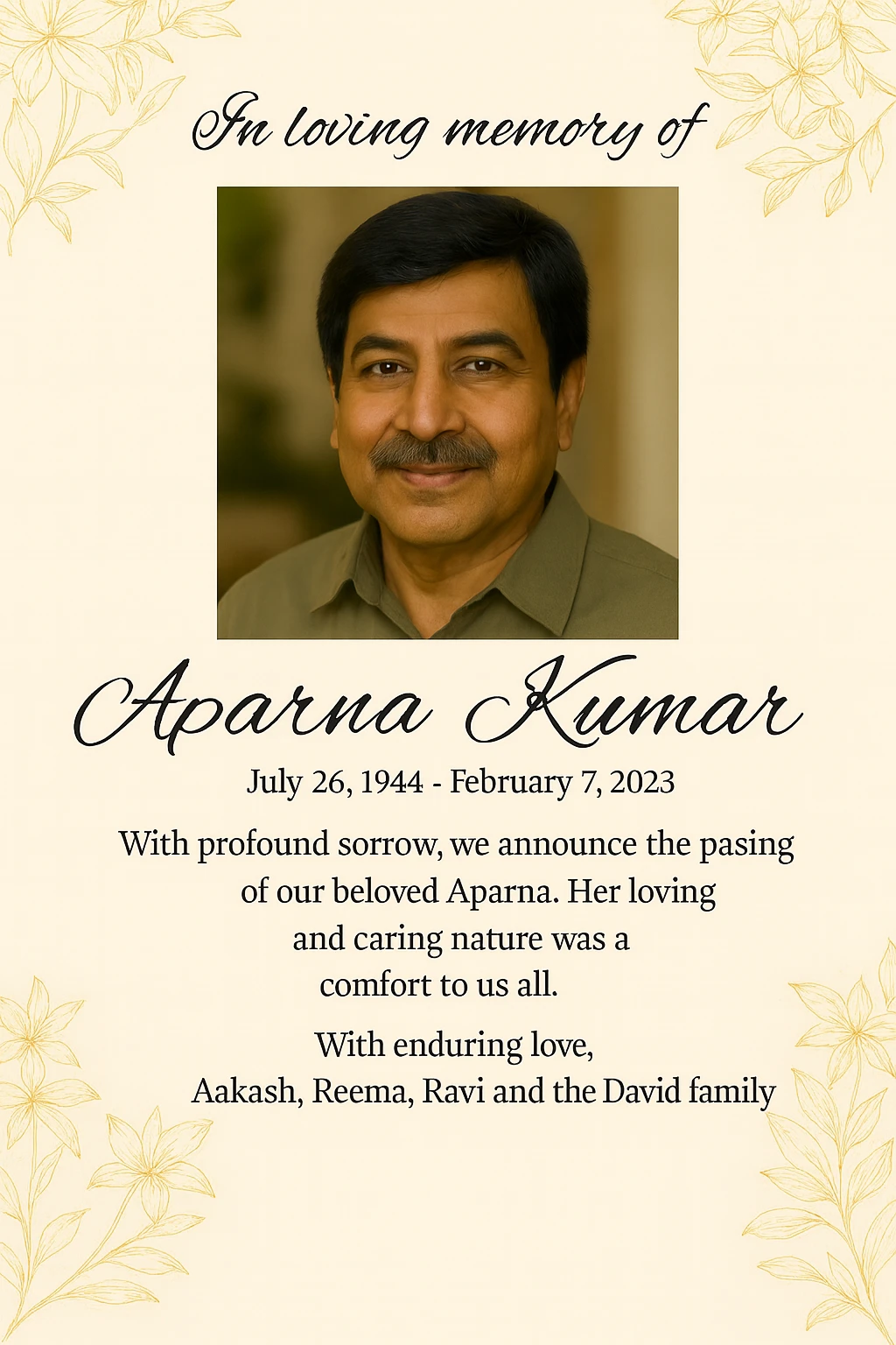 Remembrance Ads in The Times Of India Newspaper